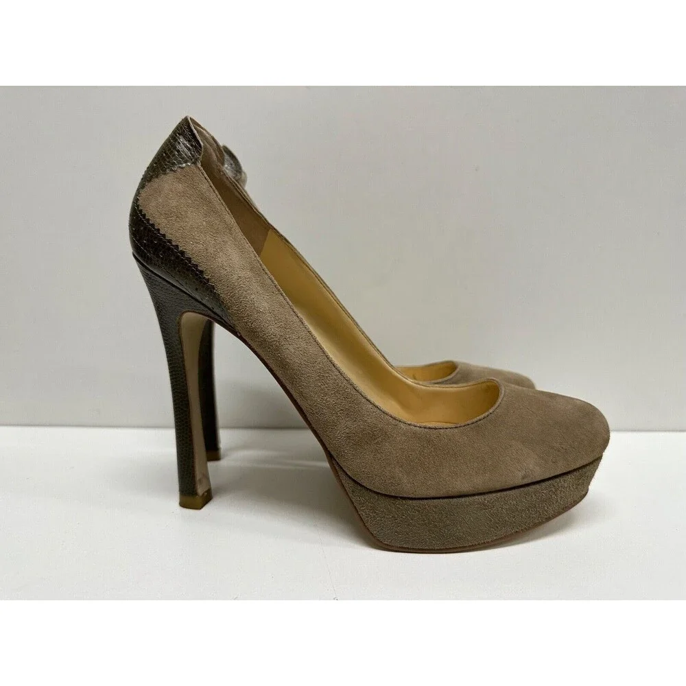Ivanka Trump Tessi women size 8.5 taupe khaki suede & leather pump platform heel